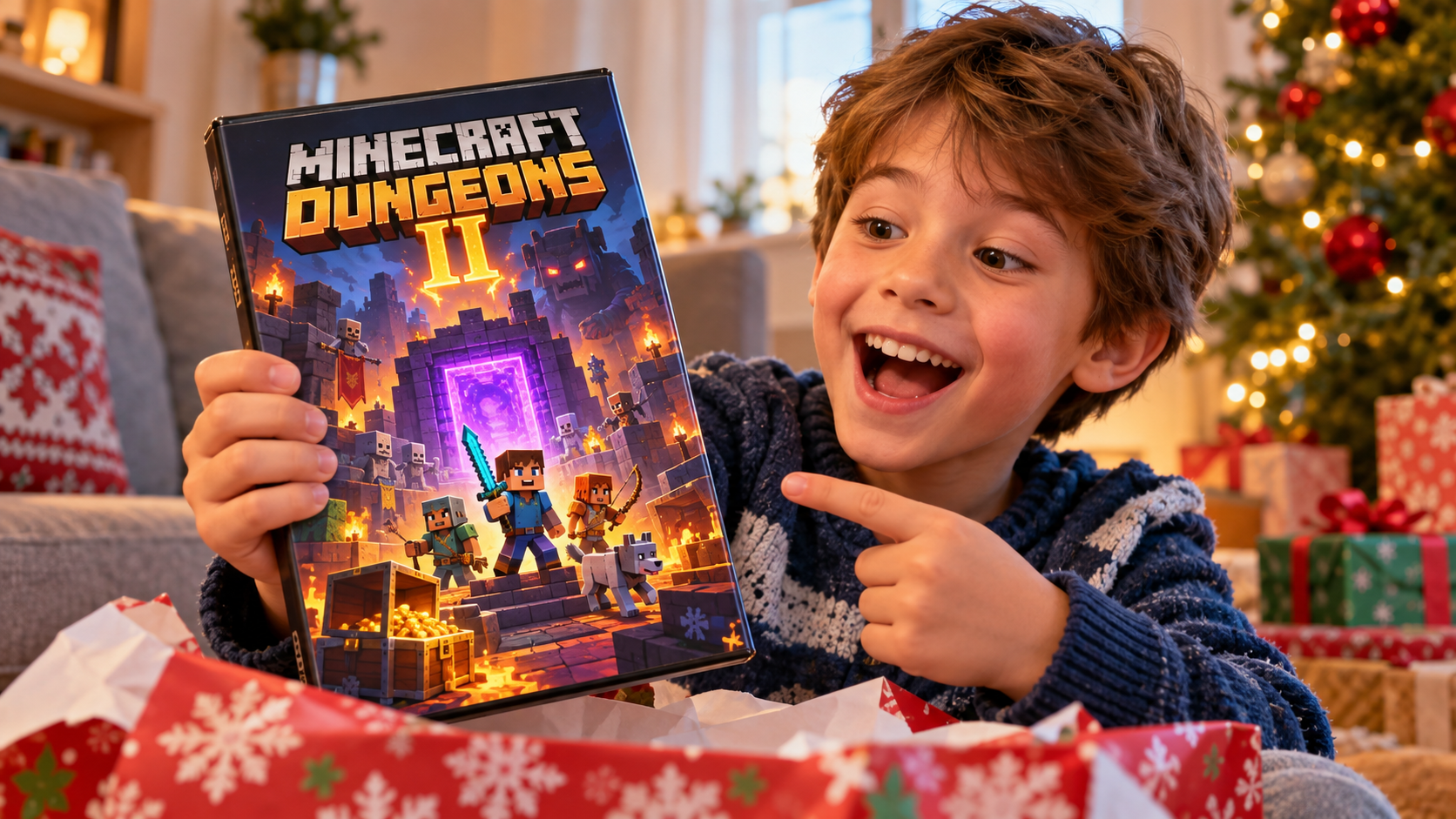 Minecraft Dungeons IIをプレゼントされて喜ぶ子ども